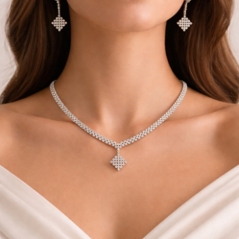 Lab-Grown Diamond Diamond-Shape Drop Chain Necklace Set